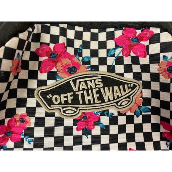 Vans Off the wall Black White Checkered Hibiscus flower Print BackPack. - Picture 11 of 11